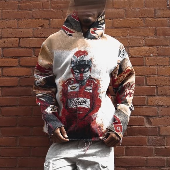 MAJESTIK F1 RACER TAPESTRY JACQUARD LONG SLEEVE HOODIE (BEIGE) - Picture 4 of 5